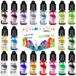 Alcohol Ink Set - 20 Bottles Vibrant Colors High Concentrated Alcohol-Based Ink, Concentrated Epoxy Resin Paint Colour Dye, Great for Resin Petri Dish, Painting, Coaster, Tumbler Cup Making，10ml Each