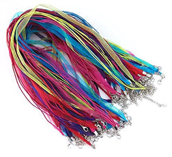 yueton 50pcs Colorful DIY Jewelry Making Voile String Ribbon Organza Strings Lobster Clasp Necklace