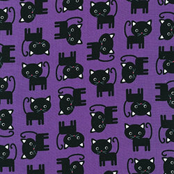 Cat Fabric - Urban Zoologie - Kittens - Black on Purple - 100% Cotton - By the Yard