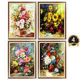 Yomiie 4 Pack 5D Diamond Painting Flower Full Drill by Number Kits, Rose Sunflower Peony Paint with Diamonds Art Chrysanthemum Rhinestone Embroidery Craft for Home Room Decoration (12x16inch)