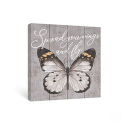 Takfot Butterfly Wall Art Inspirational Grey Canvas Paintings Quote Picture with Saying Framed Rustic Motivational Artwork for Bedroom Office Living Room 12x12Inch, Spread Your Wing and Fly.