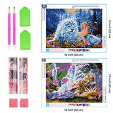 Ginfonr 2 Pack 5D Diamond Painting Butterfly Fairy and Beast Full Drill by Number Kits, Craft Rhinestone Lion, Tiger and Beauty Paint with Diamonds Set Arts Decorations (12x16inch)