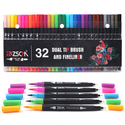 ZSCM 32 Colors Dual Tip Brush Pens Art Markers Set, Fine and Brush Tip Colored Dual Pen for Kid Adult Coloring Book Drawing Bullet Journal Planner Calendar Art Projects