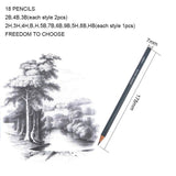 PandaHall Elite 18 Pieces Drawing Pencils 5H, 4H, 3H, 2H, H, HB, B, 2B, 3B, 4B, 5B, 6B,7B, 8B, 9B Graphite Sketching Pencils Set for Adults and Kid Artists