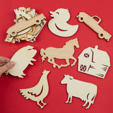 Assortment of 14 Unfinished Wood Farmyard Cutouts by Factory Direct Craft - Blank Farm Animal Wooden DIY Shapes for Scouts, Camps, Vacation Bible School, & Birthday Party Crafts