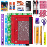 Back To School Bundle Pack | School Supplies Bundle Pack For Kids | Back To School Kit With Notebook, Crayons, Glue Sticks, Pink Erasers, Pencils, Pens, Calculator, Ruler, Highlighter Marker & More