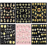 6 Sheets Fall Nail Art Sticker Decals 5D Embossed Sunflower Self-Adhesive Acrylic Nail Art Supplies Maple Leaf Daisy Rose Nail Design Decoration for Women and Girls Nail Accessories