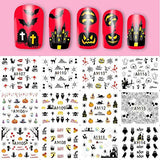48 Sheets Halloween Nail Art Stickers Decals, Kalolary Halloween Water Transfer DIY Nail Decals Stickers Pumpkin/Bat/Ghost/Skull/Spider Web/Devil Nails Design Halloween Decor