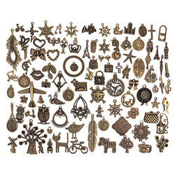 Pasutewel 96pcs Antique Bronze Vintage Charms Set DIY Handmade Accessories Necklace Pendants