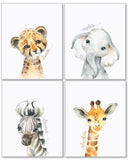 Confetti Fox Safari Animals Nursery Pictures Wall Decor - 8x10 Unframed Set of 4 Art Prints - Leopard Elephant Zebra Giraffe - Baby Boy Girl Zoo Jungle Watercolor Artwork