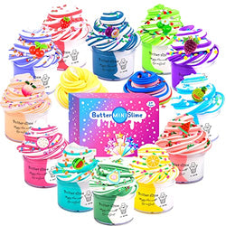 12 Pack Fruit Butter Slime Kits for Kids, with Watermelon, Lemon, Peachybbies, Strawberry, Avocado and Cherry Charm,Cute Stuff for Girls Fragrant DIY Slime, Stress Relief Toys for Girls and Boys.