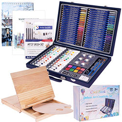 101 Piece Professional Art Set with Wooden Drawing Easel and 2 Drawing Pads, Deluxe Art Set in Portable Wooden Case-Painting & Drawing Set Professional Art Kit for Kids, Teens and Adults/Gift