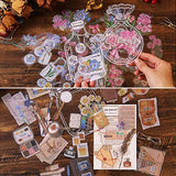Dizdkizd Cute Floral Stickers for Journaling (126 Pieces) Flowers Foods Retro Gadgets Clear Decorative Decals for Bullet Journal Scrapbook Photo Album