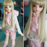 Jili Online Cute Cat Ear Hoodie Hoody Top Pants Stockings Outfit For 1/4 BJD SD MSD LUTS Dollfie Doll Clothing Dress Up Pink