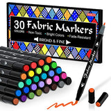 Fabric Markers Pens, Shuttle Art 30 Colors Dual Tip Fabric Markers Permanent No Bleed Markers for T-Shirts Sneakers, Non-Toxic & Child Safe Permanent Fabric Pens for Kids Adult Painting Writing