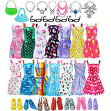 BJDBUS 32 pcs Random Doll Clothes and Accessories Including 10 pcs Fashion Mini Dresses 22 pcs Shoes, Glasses, Necklaces, Handbag Accessories for 11.5 Inch Girl Doll