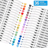 36 Colors Fabric Markers, Shuttle Art Fabric Markers Permanent Markers for T-Shirts Clothes Sneakers Jeans with 11 Stencils 1 Fabric Sheet, Permanent Fabric Pens for Kids Adult Painting Writing