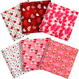 6 Pieces Heart Pattern Fabric Heart Print Fabric Cupid Arrow Sewing Squares Cute Bear Quilting Fat Quarters Heart Love Pattern Patchwork Bundles for Valentine DIY Crafts Supplies