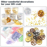 Sntieecr 60 Pack Resin Jewelry Making Supplies Kit with Glitter, Sequins, Mylar Flakes, Dry Flowers, Beads, Wheel Gears, Foil, Shells, Glass Stone, Tweezer and Scoops for Nail Art and Craft Decoration