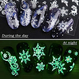 Luminous Christmas Nail Stickers - 650+ Patterns Glow in The Dark Snowflake Nail Art Decals 3D Snowflake Elk Leaf Snowman Santa Candy Self Adhesive Winter Fluorescent Xmas Nail Decorations(9 Sheets)