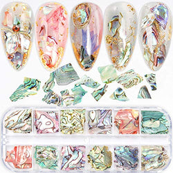 12 Colors Colorful Irregular Abalone Seashell Slices 3D Nail Art Sequins Supplies Nail Art Shell Slices Design UV Gel Flake Mermaid DIY Nail Decorations