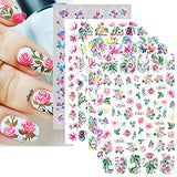 JaoZuyard 8 Sheets Flower Naill Stickers Decals Spring Floral Nail Art Decals 3D Self-Adhesive Nail Art Supplies Accessories Decorations for Women Acrylic Nail Design