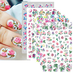 JaoZuyard 8 Sheets Flower Naill Stickers Decals Spring Floral Nail Art Decals 3D Self-Adhesive Nail Art Supplies Accessories Decorations for Women Acrylic Nail Design