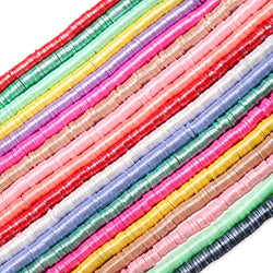 12 Strands New Shiny Pearl Color 6mm Flat Round Polymer Clay Beads Chip Disk Loose Spacer Handmade Boho Slice Heishi Beads for DIY Jewelry Making