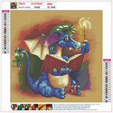DIY Dragon Diamond Painting by Number Kits, Reading Dragon Full Drill Diamond Painting Art for Beginner Crystal Rhinestone Embroidery Pictures Arts Craft for Home Wall Decor Gift(12X12 inch）