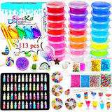 Scientoy DIY Slime Kits, 113 Pcs Slime Making Spplies for Kids ,DIY Box Include 24 Crystal Slime with containers, Slime Charms ,Glitters, Foam Balls, Fruit Slices, Fishbowl Beads for Girls&Boys