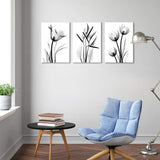 YPY Oil Painting Elegant Flowers 3 Panels Black and White Color Tulip Print on Canvas Wall Art for Home Decor 16x24in