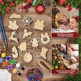 COVACURE Christmas Crafts DIY Wooden Christmas Ornaments in 12 Shapes Predrilled Unfinished Wood with Brushes, Paints, Ropes & Bells for Holiday Hanging Decorations