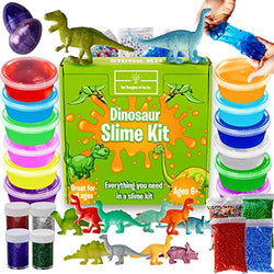 Dinosaur Slime Kit for Boys - Stretchiest Slime Kit, Easy-to-Clean Fun Slime for Kids, 12 Colors & Dinosaur Toys - Everything in ONE for Ultimate, Premade, DIY, Foamy, Stretchy Slime 38pc