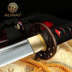 Auway 40" Orchid Tsuba Fully Handmade High Carbon Steel Full Tang Blade Real Japanese Katana