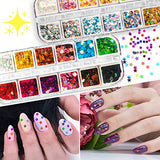 18 PCS Nail Art Stickers, Smallbudi Self-Adhesive Nail Decoration Kit with 12 Sheets Nail Art Decals & 5 Boxes Nail Art Glitter Flakes for Women and Girls Nail Design Stickers