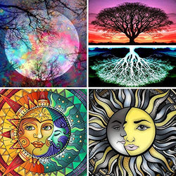4 Pack Diamond Painting Kits for Adults Beginner,DIY 5D Full Drill Color Sun and Moon Night Scene Tree Crystal Rhinestone Embroidery Cross Stitch Diamond Art,Home Wall Decor 11.8×11.8 inch