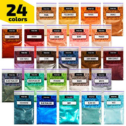 Epoxy Resin Dye - Mica Powder - 24 Powdered Pigments Set - Soap Dye - Hand Soap Making Supplies - Eyeshadow and Lips Makeup Dye - Slime Pigment