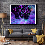 UPMALL DIY 5D Diamond Painting by Number Kits, Full Drill Crystal Rhinestone Embroidery Pictures Arts Craft for Home Wall Decoration Purple Tiger 15.7×11.8Inch