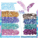 Opal Chunky Glitter, Idemeet 12 Colors Craft Glitter (0.35 oz Each, 4.2 oz in Total), Glitter Powder for Resin, Holographic Glitter for Tumbler, Nail Sparkle Glitter for Slime