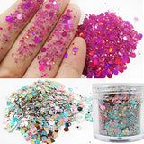 16 Bottles Resin Chunky Glitter Flakes Holographic Body Paints Face Eye Makeup Hair Festival Rave Hexagon Shaped Glitter Sequins Nail Art Acessories Craft Supplies 16 Colors