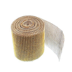 RayLineDo 24 Row Golden Acrylic Rhinestone Diamond Mesh Wrap Roll 10 Yards Cake Ribbon Banding