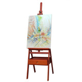 MEEDEN Walnut Stain Studio H-Frame Easel with Art Supply Storage Drawer - Adjustable (60"~75") Solid Wood Easel Stand for Artists, Students and Adults, Holds Canvas Art up to 35"