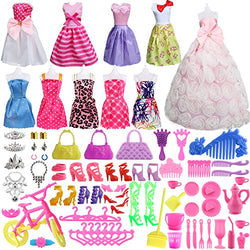 SOTOGO 85 Pieces Doll Clothes and Accessories for 11.5 Inch Girl Doll Include 10 Pieces Handmade Doll Grown Outfits Party Dresses, 75 Pieces Different Doll Accessories and Storage Bag
