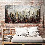 Yotree Paintings, 24x48 Inch Paintings Oil Hand Painting Urban Landscape 3D Hand-Painted On Canvas Abstract Artwork Art Wood Inside Framed Hanging Wall Decoration Abstract Painting