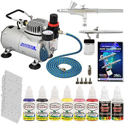 Master Airbrush Brand Finger Nail Decorating System. 2 Airbrushes, Air Compressor, Stencil Set of