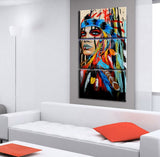 Native American Indian Canvas Wall Art Paintings Woman Girl Colorful Feathered Prints in 3 Panles Verical Paintings for Home Walls Decoration,Framed