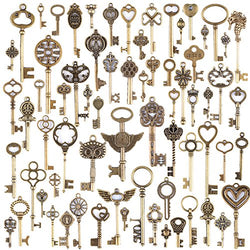 KeyZone Wholesale 69 Pieces Large Antique Bronze Vintage Skeleton Mixed Key Charms Necklace Pendant