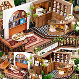 TuKIIE DIY Miniature Dollhouse Furniture Kit, 1:24 Scale Creative Room Wooden Doll House Accessories Plus Dust Proof & Music Movement for Kids Teens Adults(Forest Teashop)