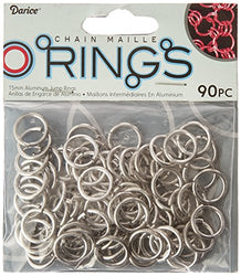 Darice 90 Piece Chain Maille Aluminum Jump Rings, 15mm, Silver Armor