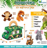 Bundaloo Plush Jungle Animals Set - Soft Plushies with Safari Truck Carrier - Talking Stuffed Toys for Babies, Kids and Toddlers - Cute Mini Tiger, Lion, Monkey, and Elephant with Realistic Sounds